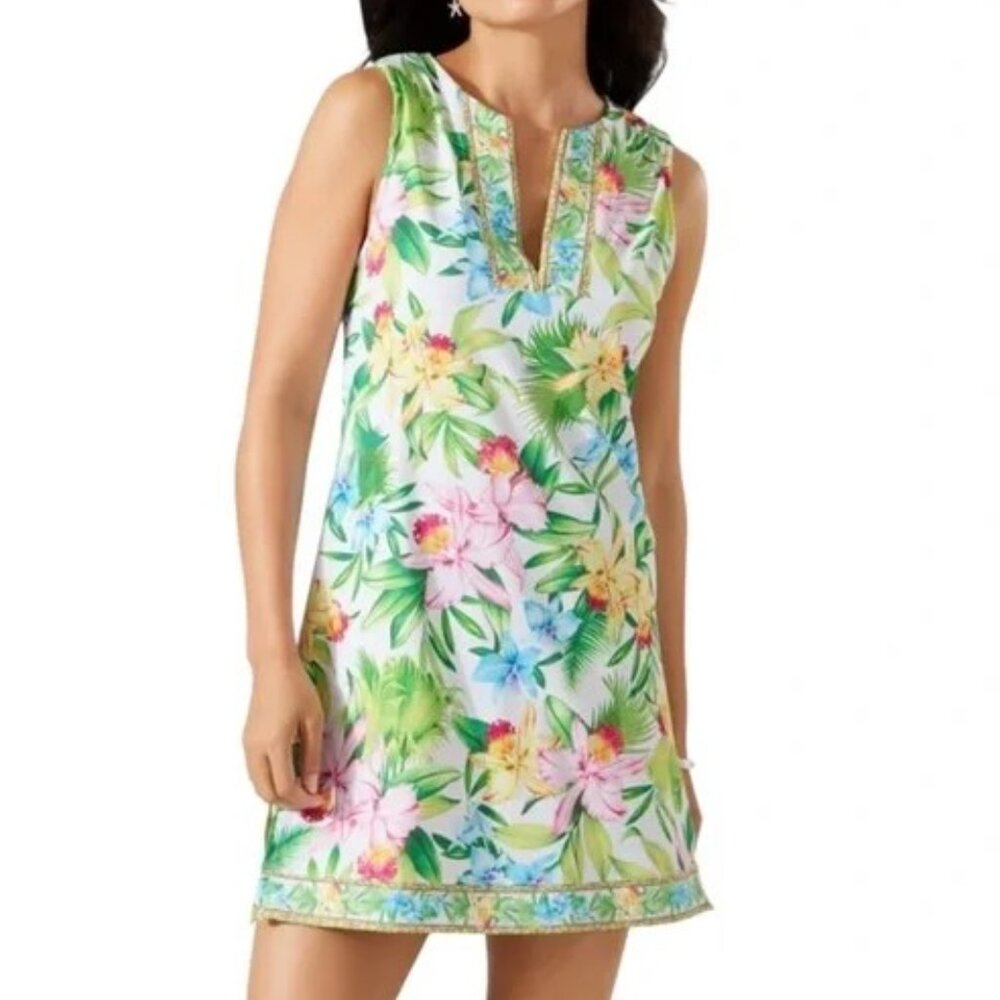 TOMMY BAHAMA SLEEVLESS FLORAL ROMPER ATHLETIC SKORT DRESS XS BUILT IN SHORT